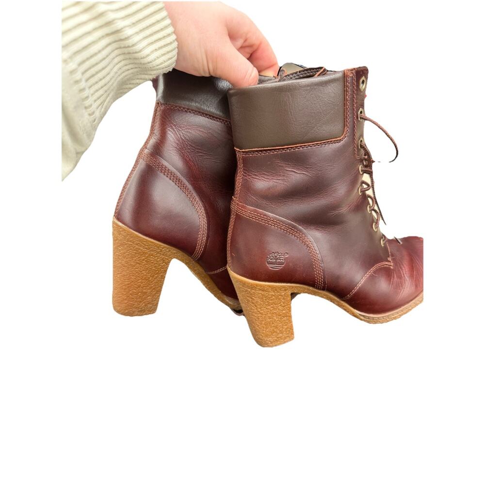 Timberland Glancy Heeled‎ Combat Boots Burgundy Size 8 Leather Lace Up Casual - Picture 4 of 5